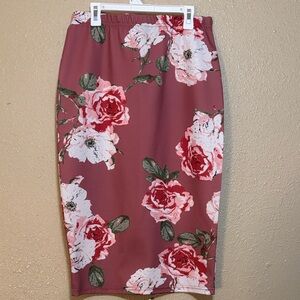 SHEIN Floral Pencil Skirt in Red and White